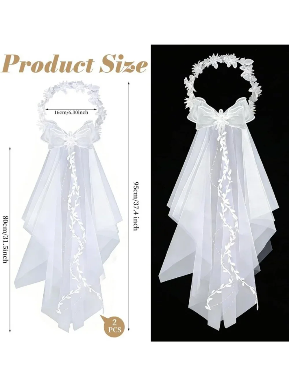 Elegant Flower Girl Headband Set with Veil & Pearls - Perfect for Weddings
